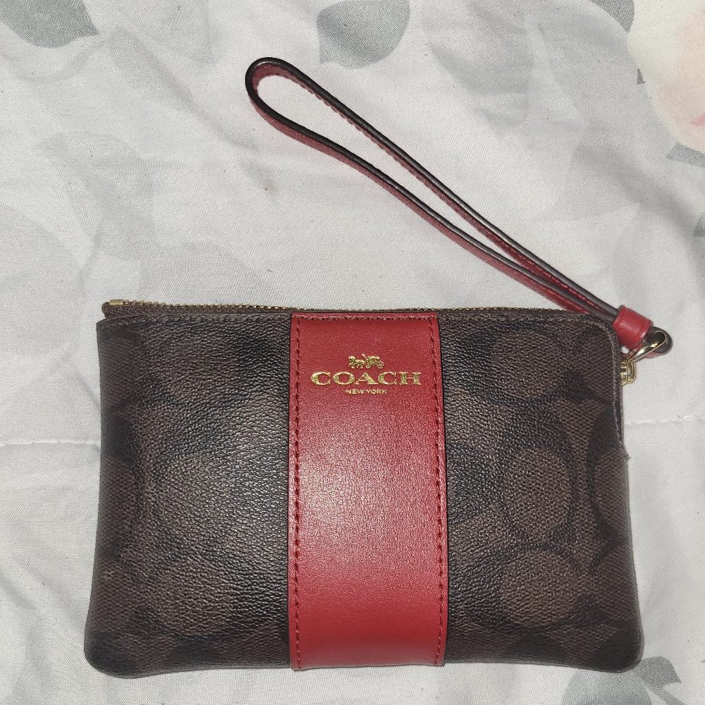Coach Wristlet - Brown and Red Signature Coach Wristlet wallet